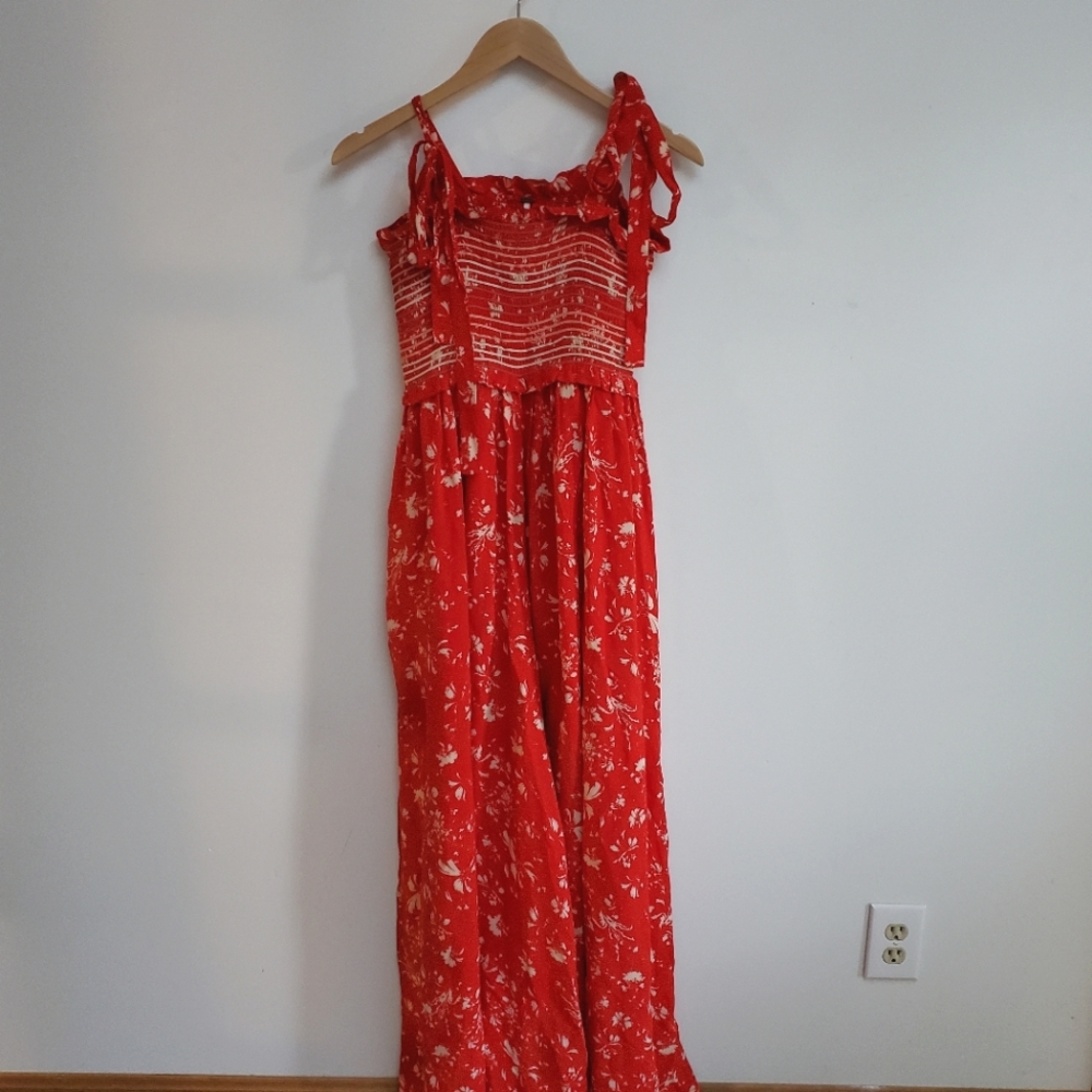 Free People Color My World Floral Wide Leg Jumsuit Smocked Boho Cottagecore Sz S - Picture 2 of 9